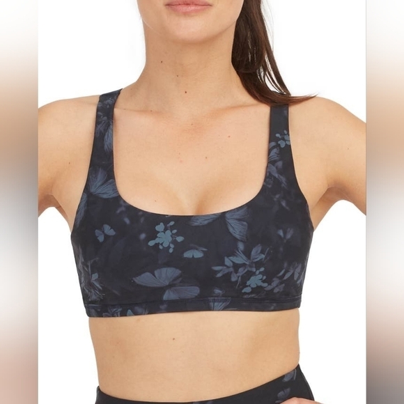NWT SPANX PRINTED LOW IMPACT SPORTS BRA IN MIDNIGHT GARDEN MEDIUM - Picture 1 of 5